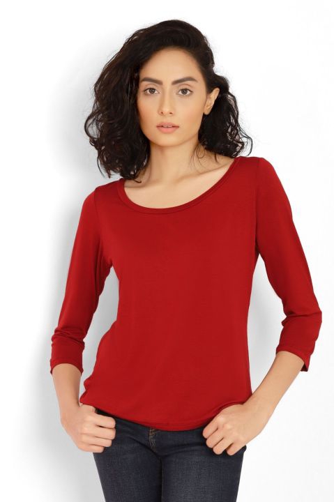 ALMAS Maroon Casual Broad Neck Tee